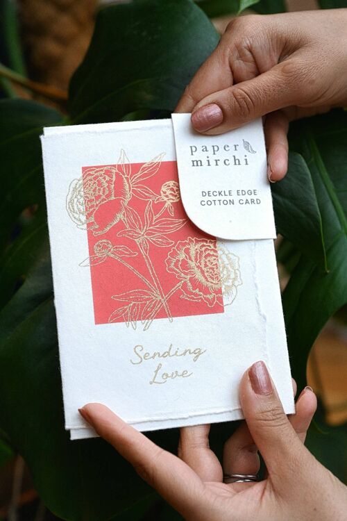 Deckle Edge Cotton Card - Peony Coral