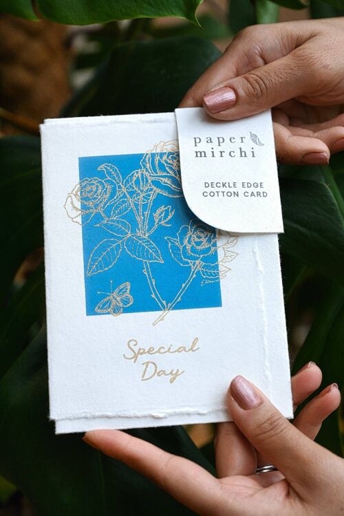 Deckle Edge Cotton Card - Rose Azure