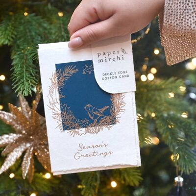 Biglietto di Natale in cotone Deckle Edge – Holly & Pine Navy