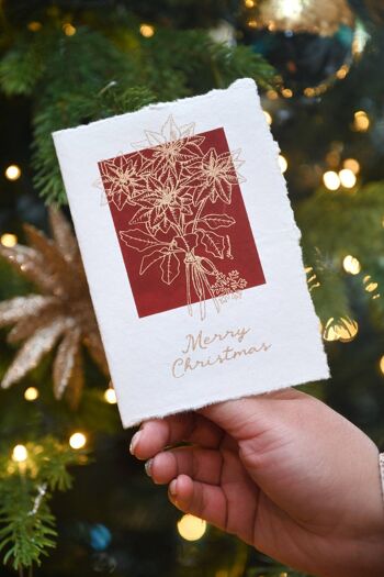 Carte de Noël en coton Deckle Edge - Poinsettia Scarlet 3