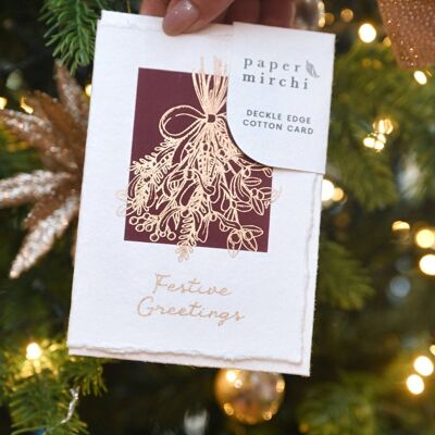 Weihnachtskarte aus Baumwolle mit Deckle Edge - Mistelzweig, Pflaume