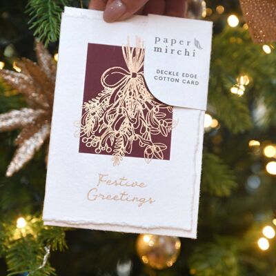 Biglietto di Natale in cotone con bordo Deckle - Vischio prugna