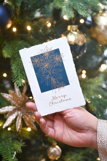 Carte de Noël en coton Deckle Edge - Poinsettia Navy 3