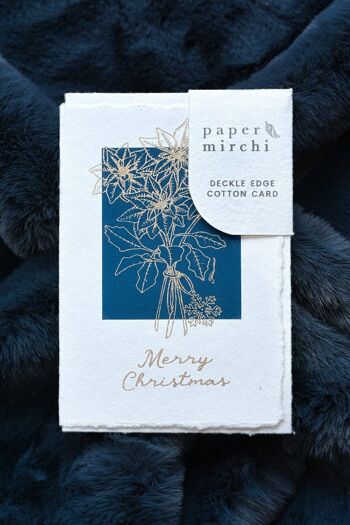 Carte de Noël en coton Deckle Edge - Poinsettia Navy 4