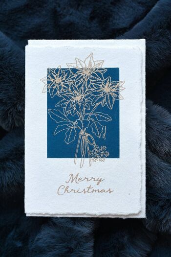 Carte de Noël en coton Deckle Edge - Poinsettia Navy 5