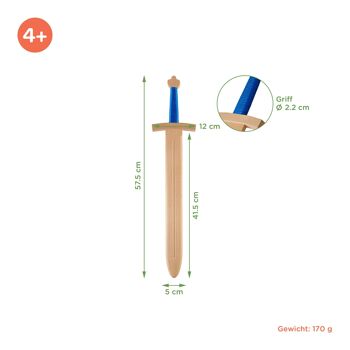 Grande épée en bois à double tranchant avec garde croisée incurvée | 57 cm 2