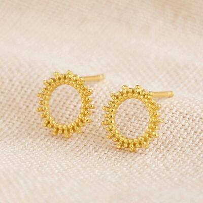 Gold Sterling Silver Dotted Sun Stud Earrings