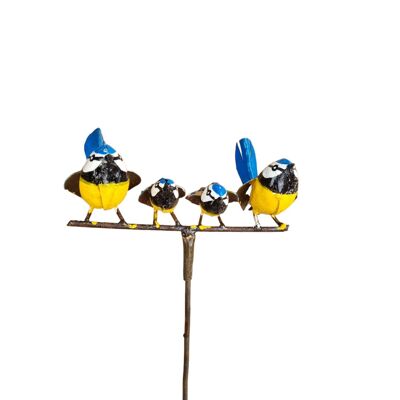 4-köpfige Blue Jay-Familie aus Holz