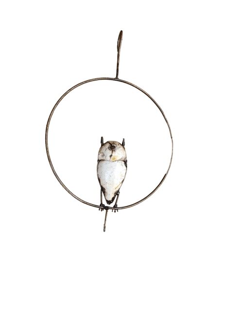 METAL COUPLE WHITE HANGING OWL IN RING