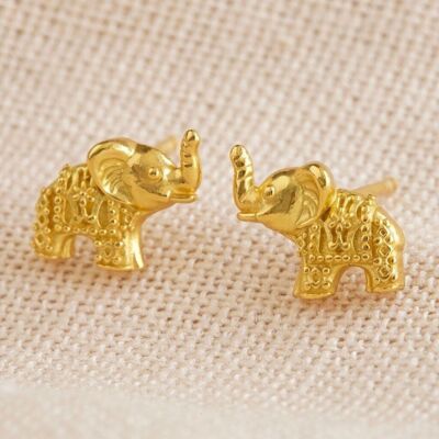 Gold Sterling Silver Dotted Elephant Stud Earrings