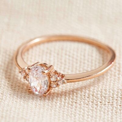 Rose Gold Sterling Silver Crystal Ring - S/M