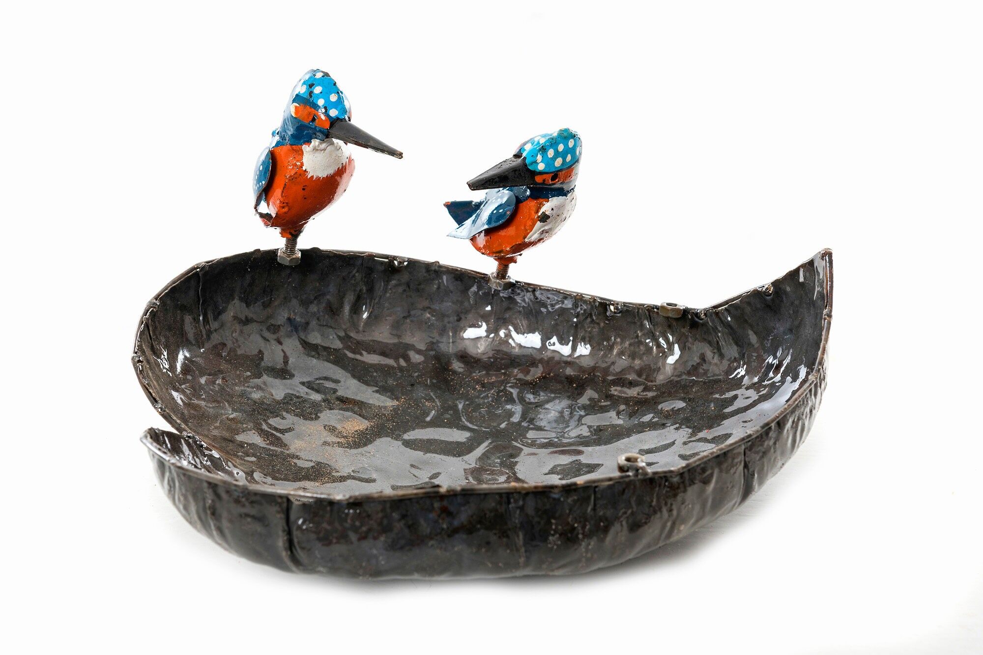 Mangeoire pour animaux en métal, 2 CL, bol en forme de cœur de martin-pêcheur