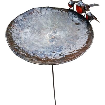 METAL LARGE SWIMMING BOWL ROBIN BIRDFEEDER ON STICK