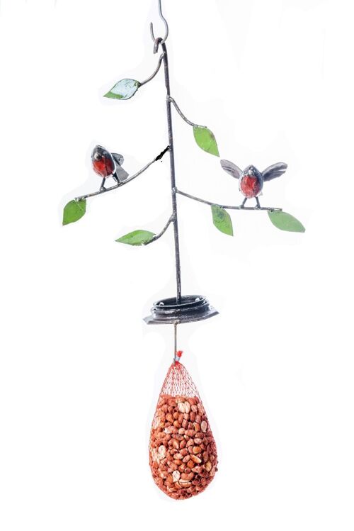 METAL COUPLE BABY ROBIN ON STICK LEAVES