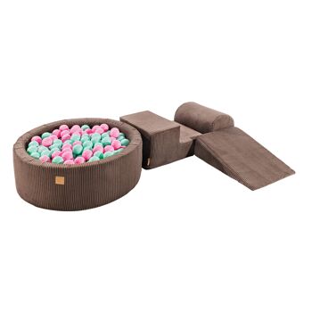 Ensemble de jeu 3 éléments en mousse esthétique avec piscine à balles 90x30cm avec 200 balles, velours côtelé 10