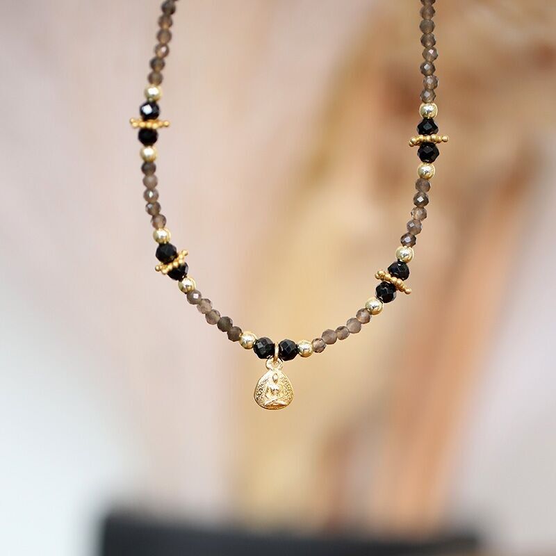 Collana con ciondolo Buddha in quarzo fumé