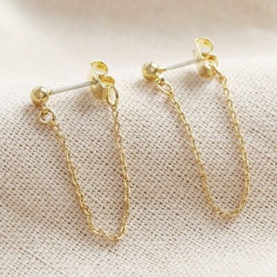 Ball Stud and Chain Earrings in Gold