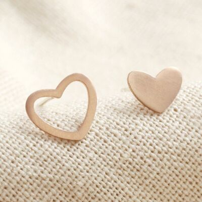 Rose Gold Sterling Silver Mismatched Heart Stud Earrings