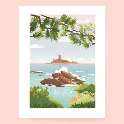 Affiche Ile d'Or, affiche Côte d'Azur, île mystérieuse, Saint Raphaël