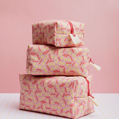 Borsa da toilette con uova rosa bacon