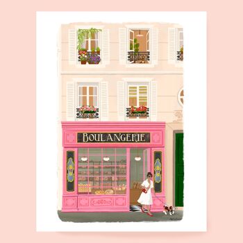 Affiche Boulangerie, boutique ancienne, façade parisienne, boutique rose 1