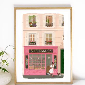 Affiche Boulangerie, boutique ancienne, façade parisienne, boutique rose 2