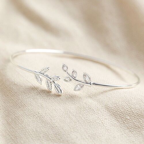 Crystal Leaves Bangle in Silver