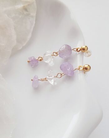 Boucles d'oreilles pendantes en améthyste lilas 2