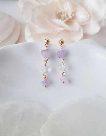 Boucles d'oreilles pendantes en améthyste lilas 4