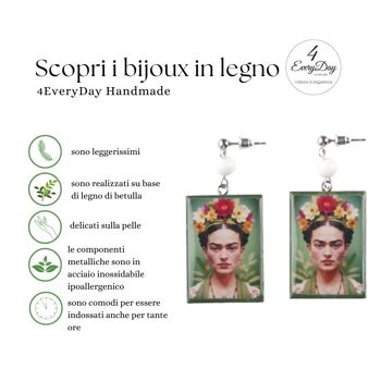 Boucles d'oreilles en bois Frida Kahlo vertes 5