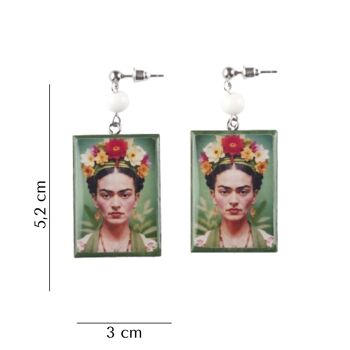 Boucles d'oreilles en bois Frida Kahlo vertes 7