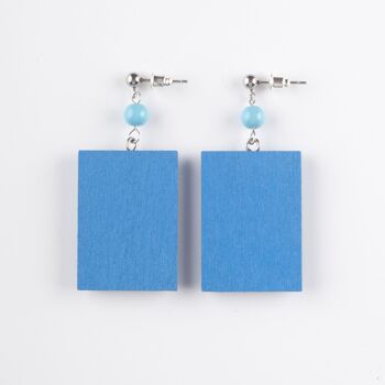 Boucles d'oreilles en bois rectangle bleu Frida Kahlo 2