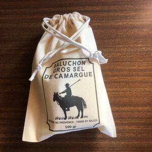 GROS SEL CAMARGUE 500G BALUCHON COTON BIO DECOR GARDIAN NOIR ET BLANC 500G