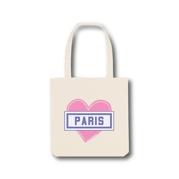 Tote bag imprimé Cœur Paris - Ecru