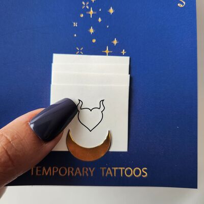 temporary heart tattoo with horns, devil heart (set of 4)