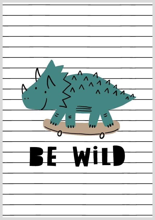 Póster dino monopatín A4