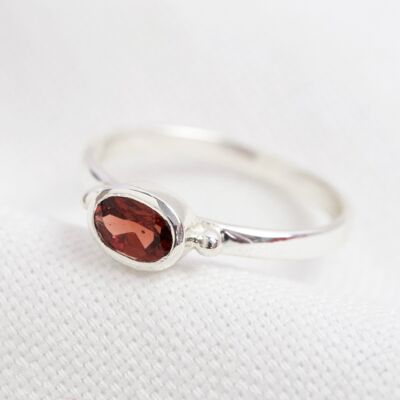 January Ruby Red Glass Ring Sterling Silver M/L