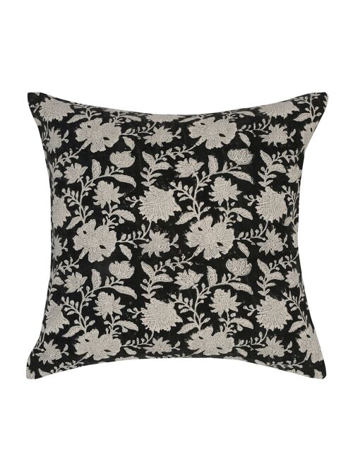 Black Block Print Floral Cushion Cover