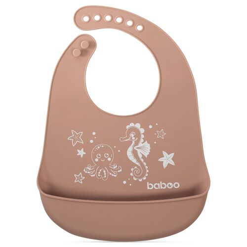 Baboo silicone bib, cacao, Sea Life, 4+ months