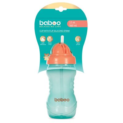 Tazza Baboo con cannuccia in silicone, 360 ml, verde, 9+ mesi