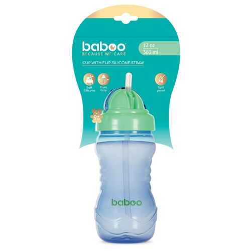 Baboo cup with silicone straw, 360 ml, blue, 9+ months