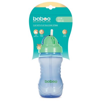 Baboo Becher mit Silikon-Trinkhalm, 360 ml, blau, 9+ Monate