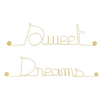 Mot en fil de Laiton Doré  : " Sweet dreams " - Décoration Murale à punaiser dans une chambre à coucher - Bijoux de Mur 1