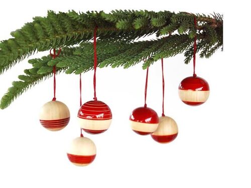 Christmas Wooden Baubles Red - Dark Stripes Top