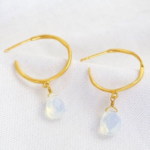 April Glass Opal Hoop Earrings 14ct Gold Plated