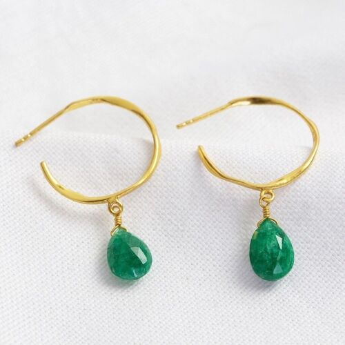 May Emerald Green Hoop Earrings 14ct Gold Plated