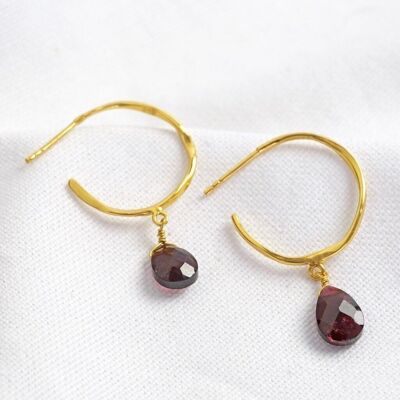 July Ruby Red Hoop Earrings in 14ct Gold Plated
