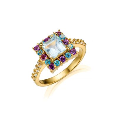 BAGUE COCKTAIL CANDY AMETHYSTE ET TOPAZE BLEUE