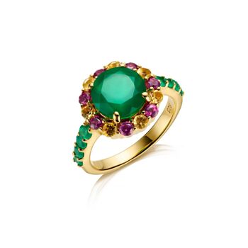 BAGUE COCKTAIL ONYX VERT, CITRINE & RHODOLAITE 1