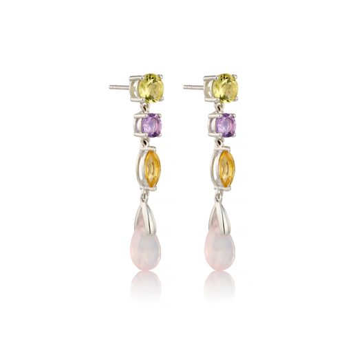 STERLING SILVER MULTI GEMSTONE CANDY DROP EARRINGS